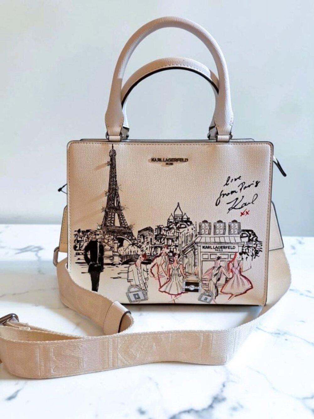 Karl Lagerfeld White Paris Maybelle Satchel Love from Paris Embellished Bag
